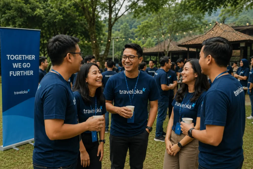 Karyawan berinteraksi dalam kegiatan employee gathering dan corporate outing di Bogor